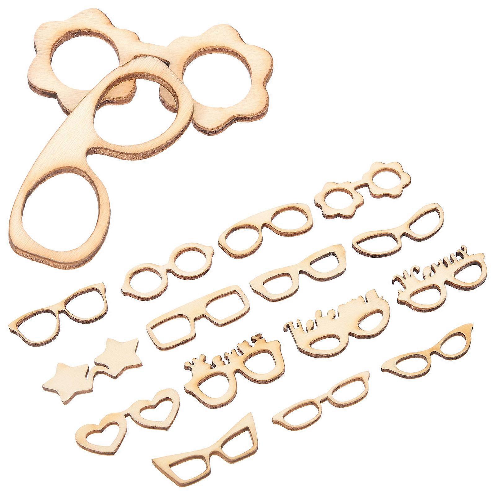 17Pcs Unfinished Wood Cutouts Glasses Design For Creative Projects Assorted Color DIY Crafts Supplies