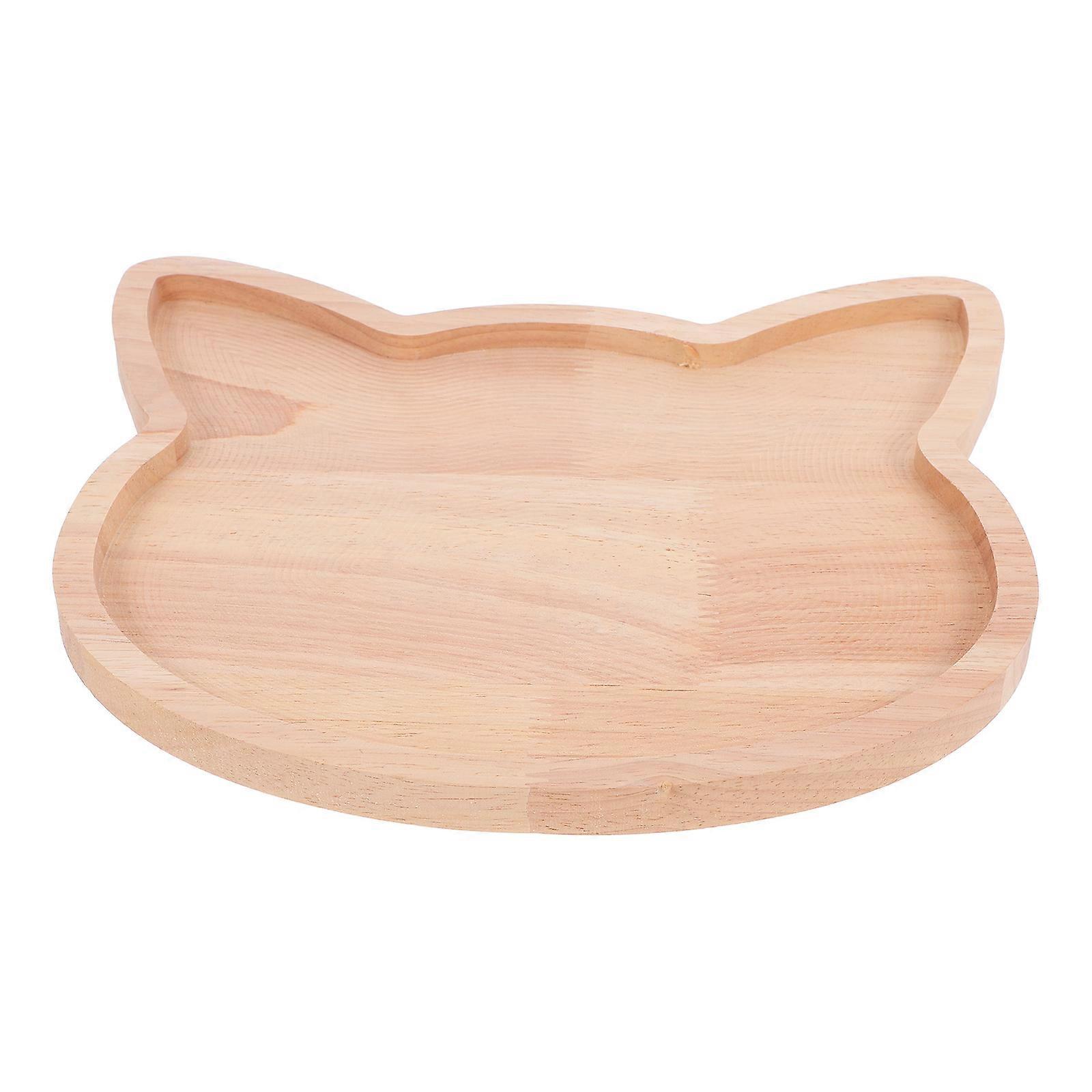 Wooden Snack Plate Set Of 5Pcs Cat Head Shaped Food Serving Platter For Home Use Light Yellow Practical Design