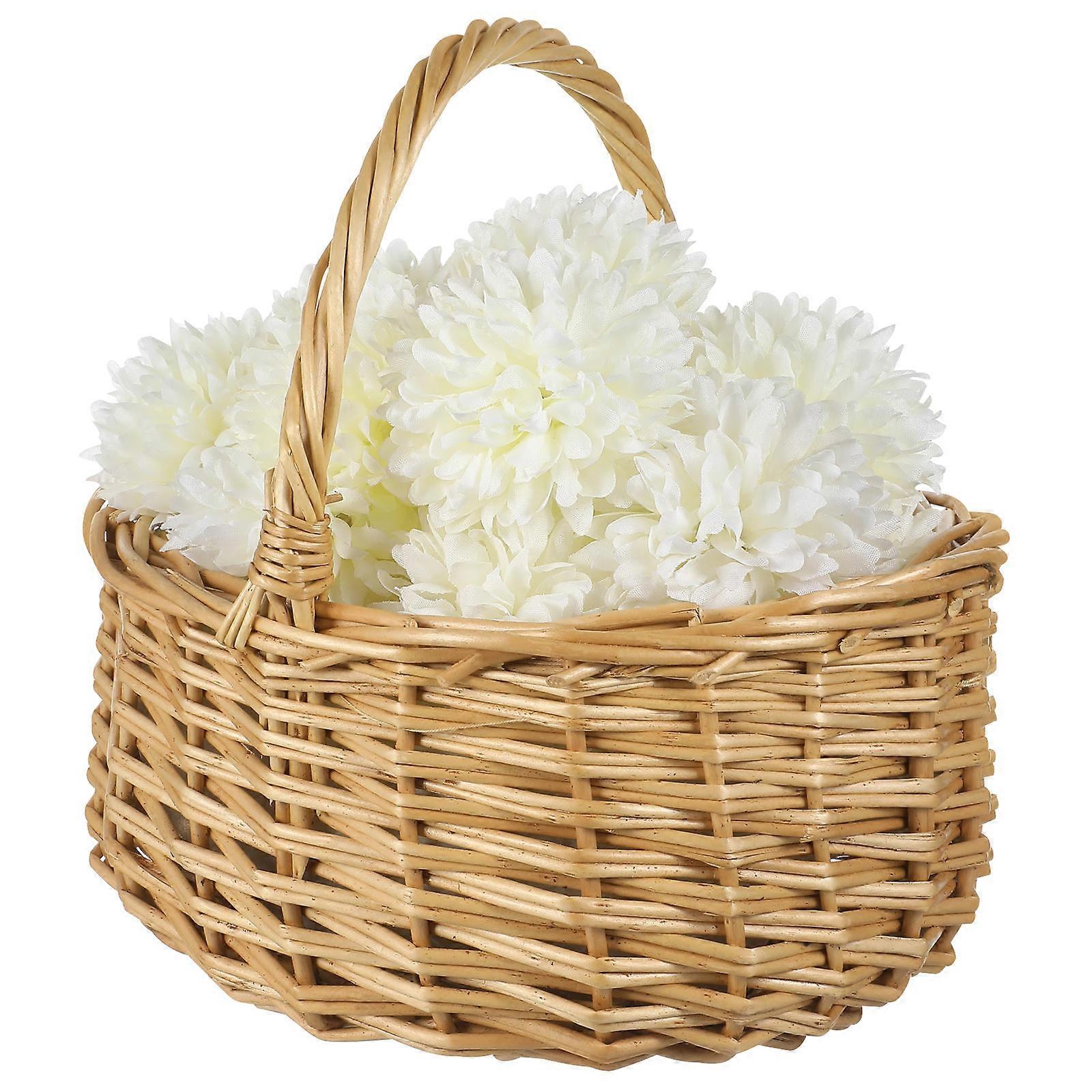 Rattan Woven Fruit Basket Multi-Function Picking Container Light Brown For Home Owners Office Workers 1Set