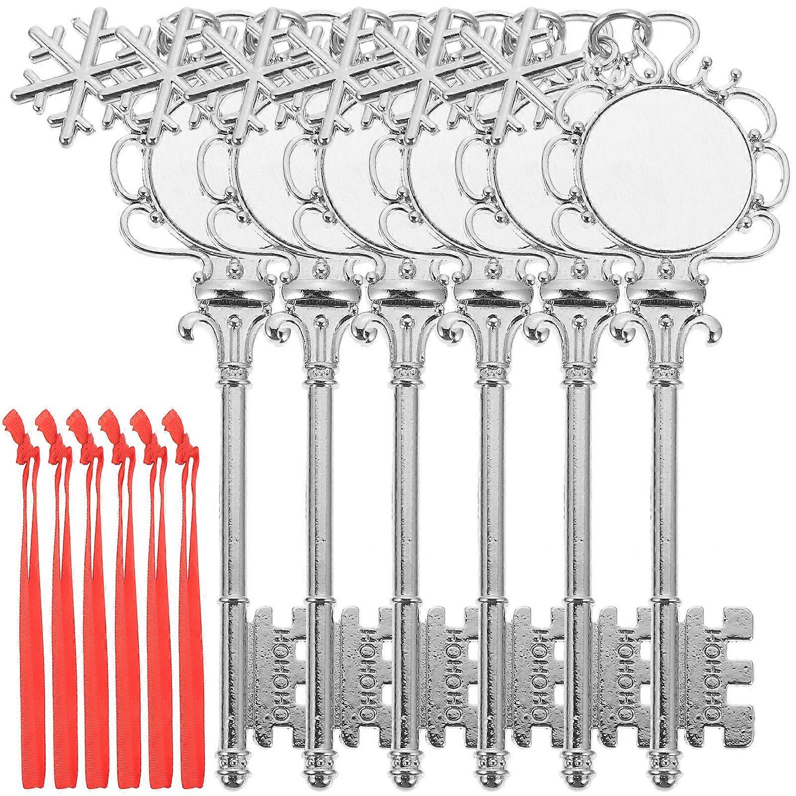 Heat Sensitive Silver Key Shape Snowflake Ornament 6Pcs