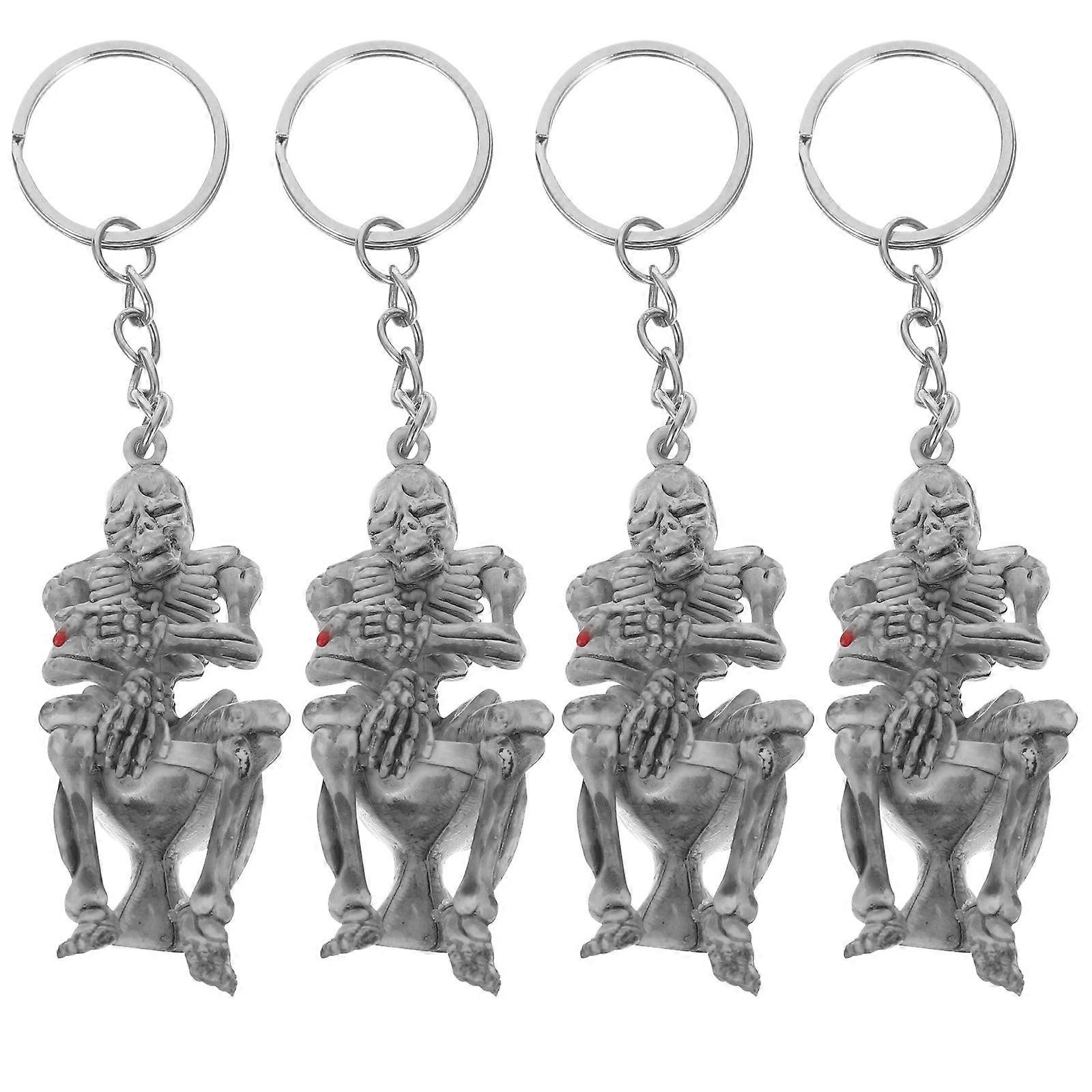 Skeleton Keychain Skull Bag Pendant for Decoration 8Pcs Set Silver