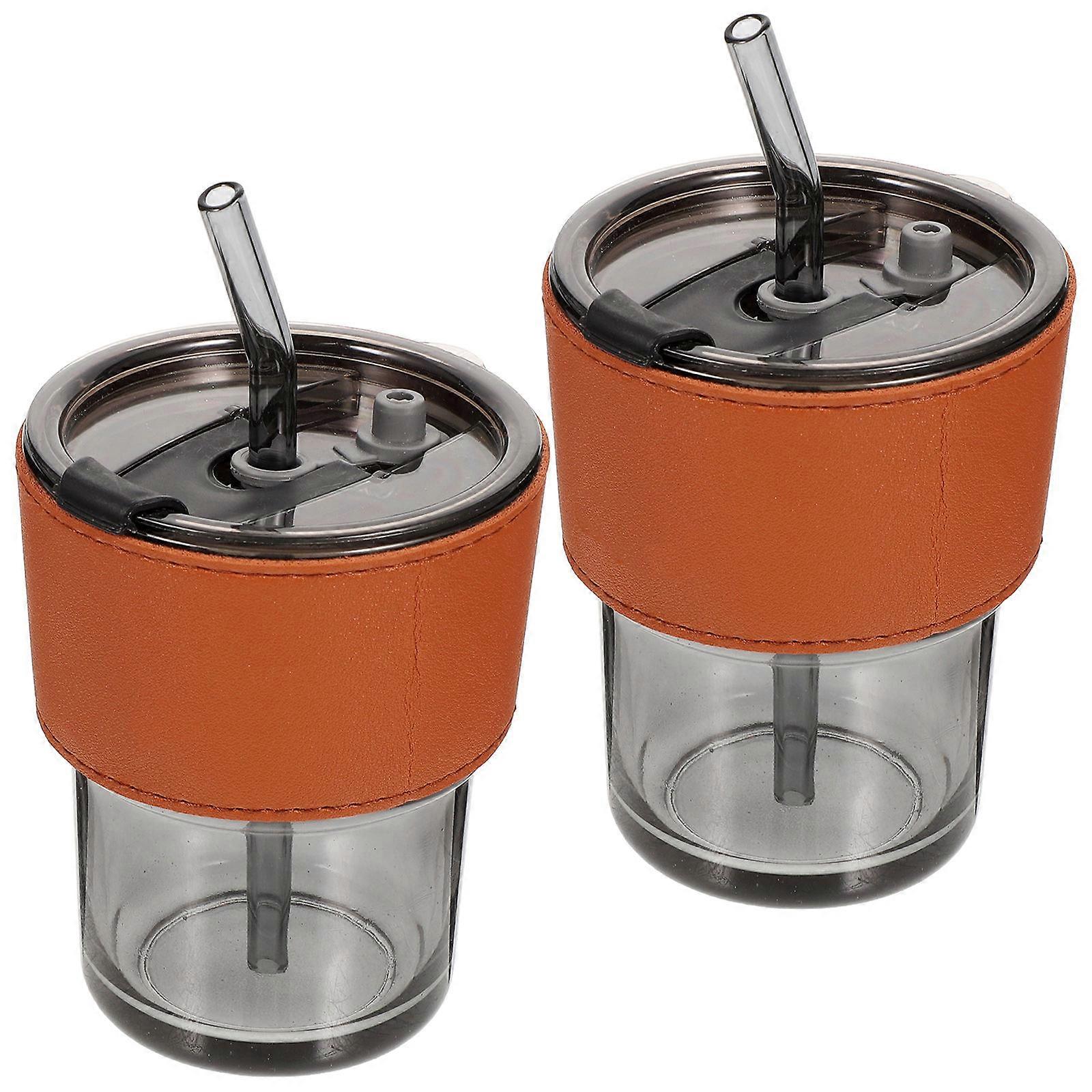 Glass Cup Coffee Cup with Straw 2Pcs Drinking Glass Mug Set