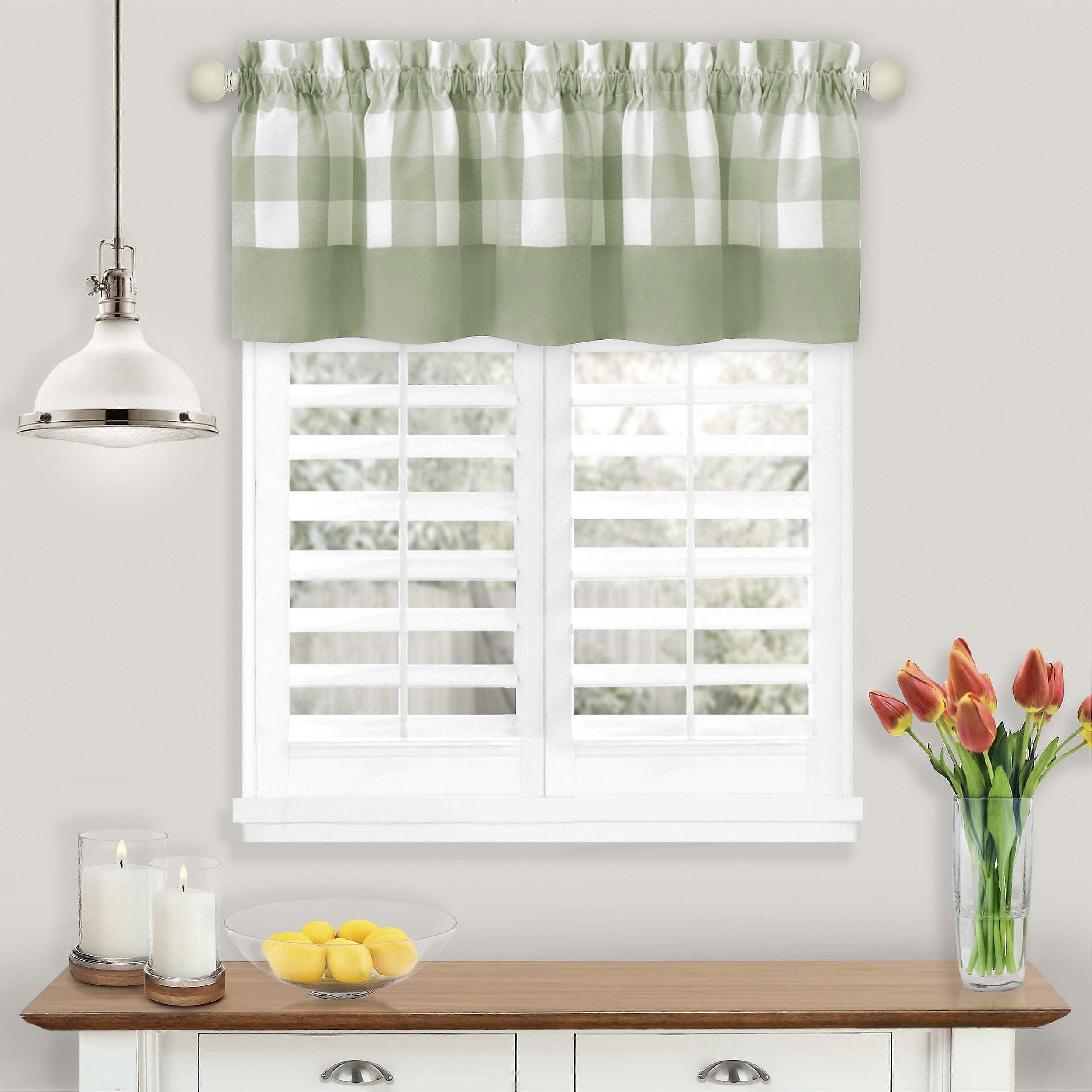 Achim Hunter Indoor Polyester/Cotton Light Filtering Checkered Valance, compatible with Apple Green, 58-in W x 14-in L