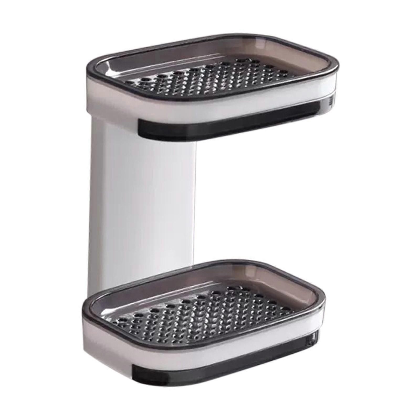 Ruhiku GW Soap Dish for Shower Bar Soap Holder Double Layer Wall Mounted Soap Saver Soap Container with Draining Tray Soap Case for Bathroom, Gray