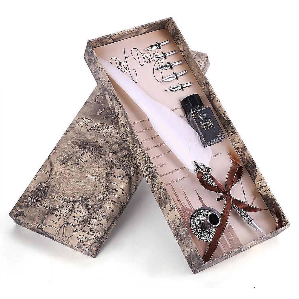 Klassischer Retro-Füllfederhalter Feder-Dip-Stift Schreibstift Geschenkbox für Weihnachten Valentinstag Weiß