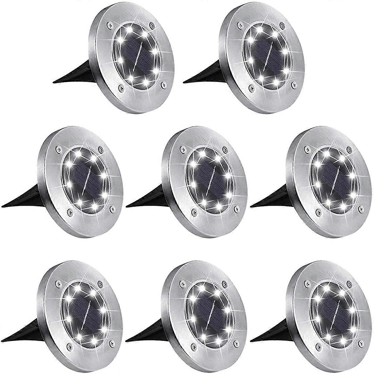 8pcs Solar LED Disk Lights Solar Powered Underground Deck Lights