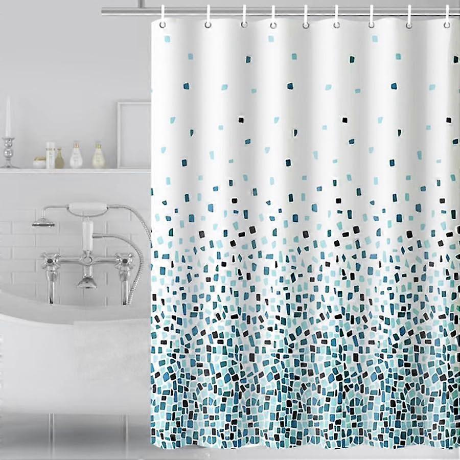 Shower Curtain 200x200cm Mildew Resistant Waterproof Polyester Decorative Mosaic Blue With Hooks Weighted Hem