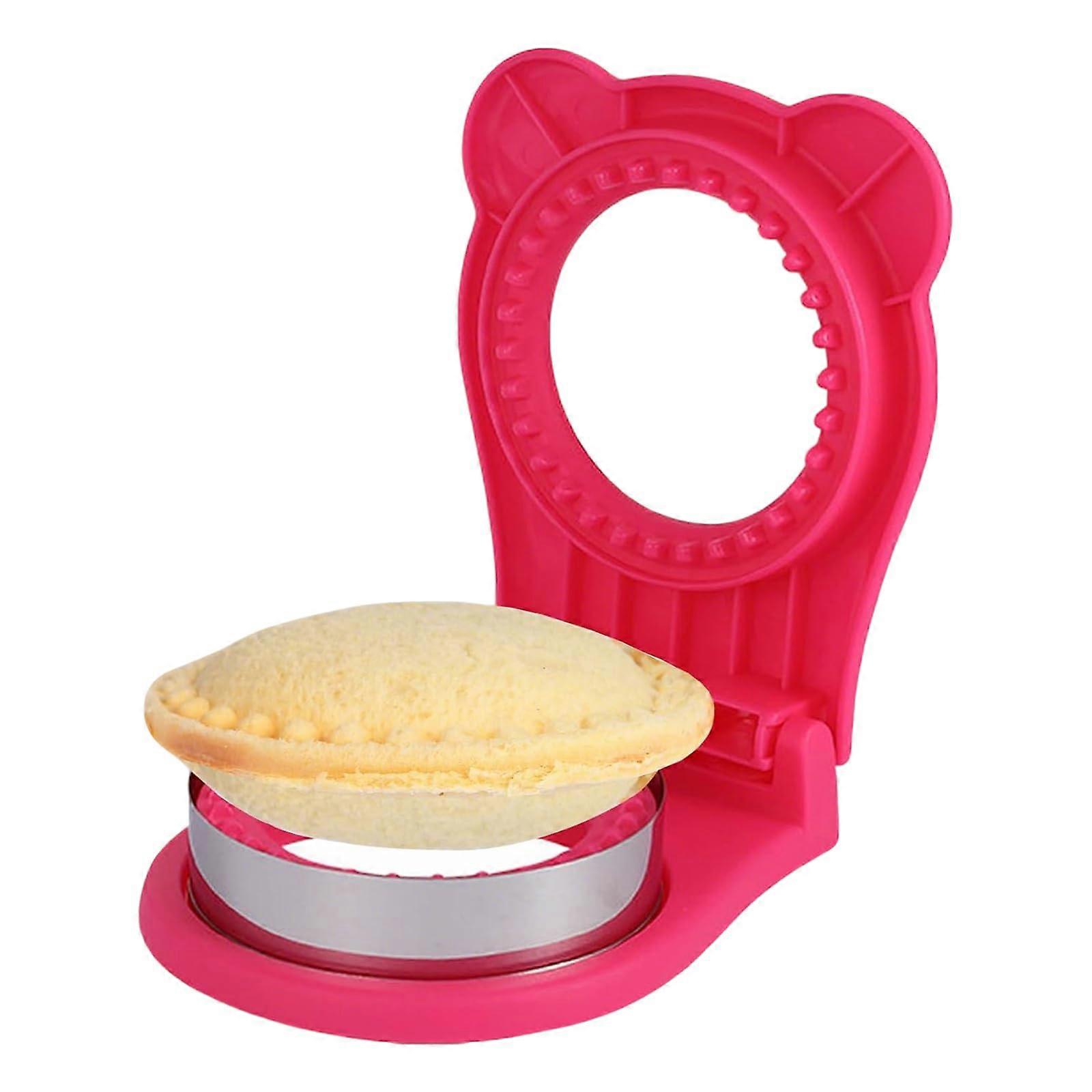 Sandwich Cutter and Sealer, Stainless Steel Uncrustable Maker With Crimper, Round, Peanut Butter and Jelly, Rose Red