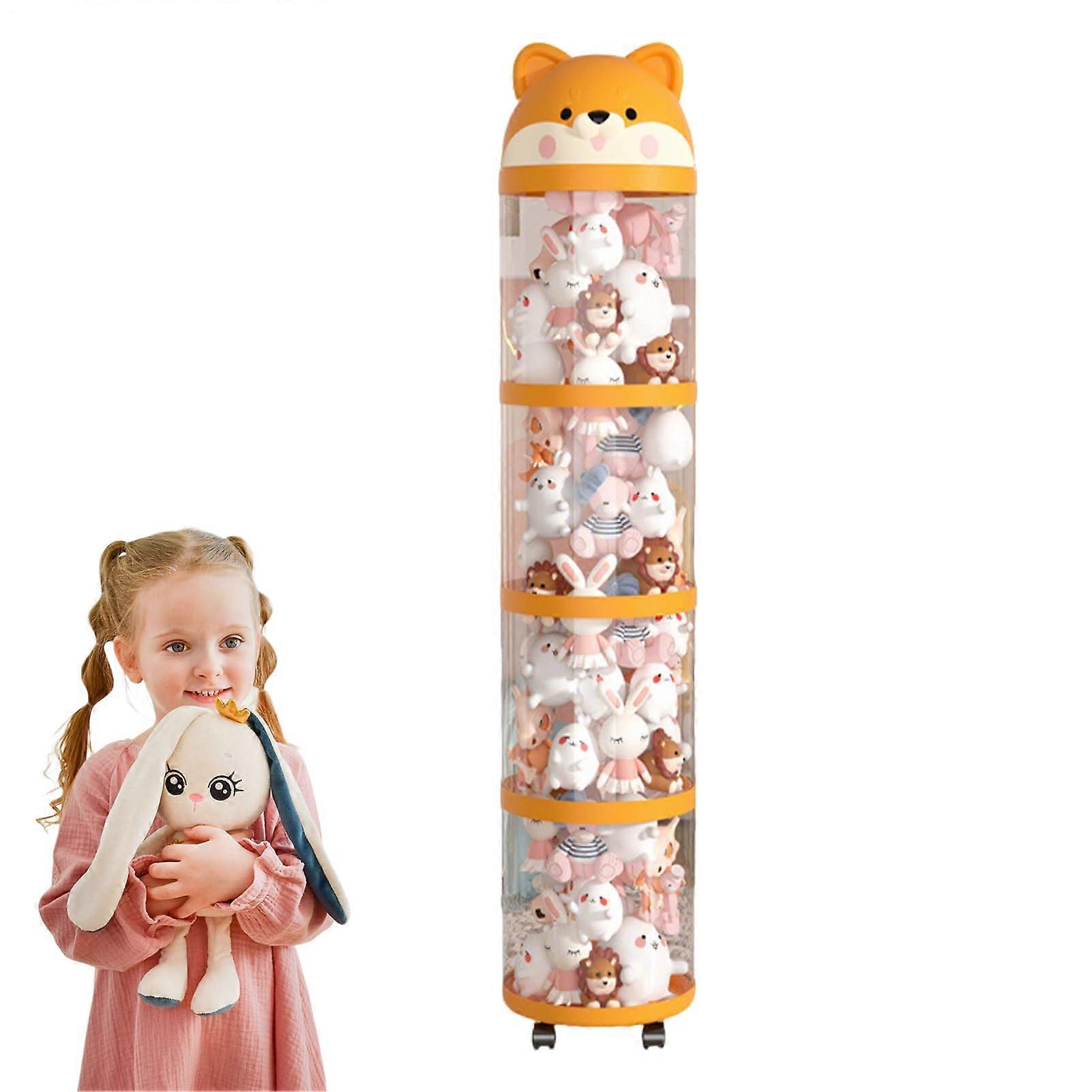 Plush Toy Storage, Organizer Tower For Stuffed Animals, Clear Tube Design, FourLayer Wheeled Large Capacity Container