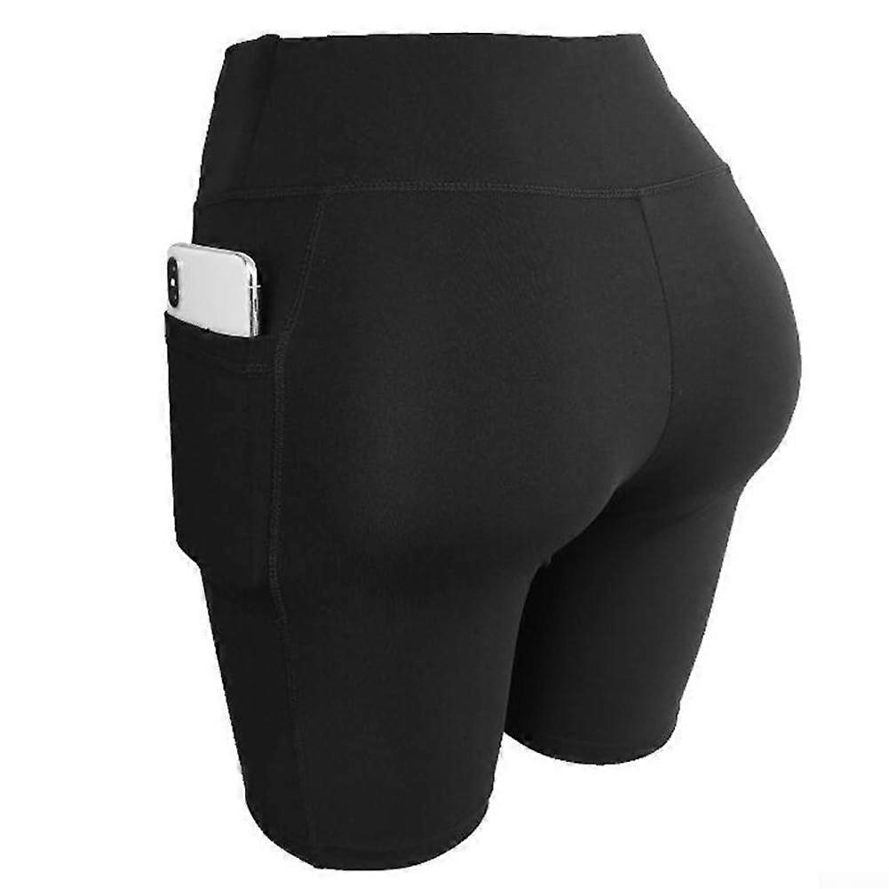 Women's Yoga Shorts With Side Pockets Black Size S For Yoga Practice