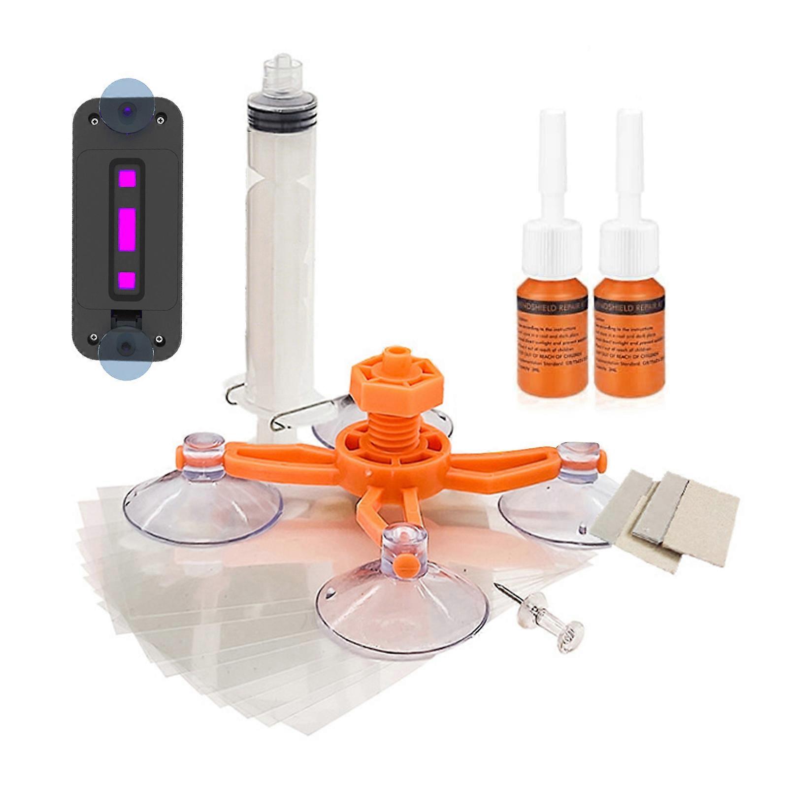 Windshield Crack Repair Kit for Quick Fix of Chips and Cracks with Drying Device for Faster Result Home Use Maintenance Multicolor