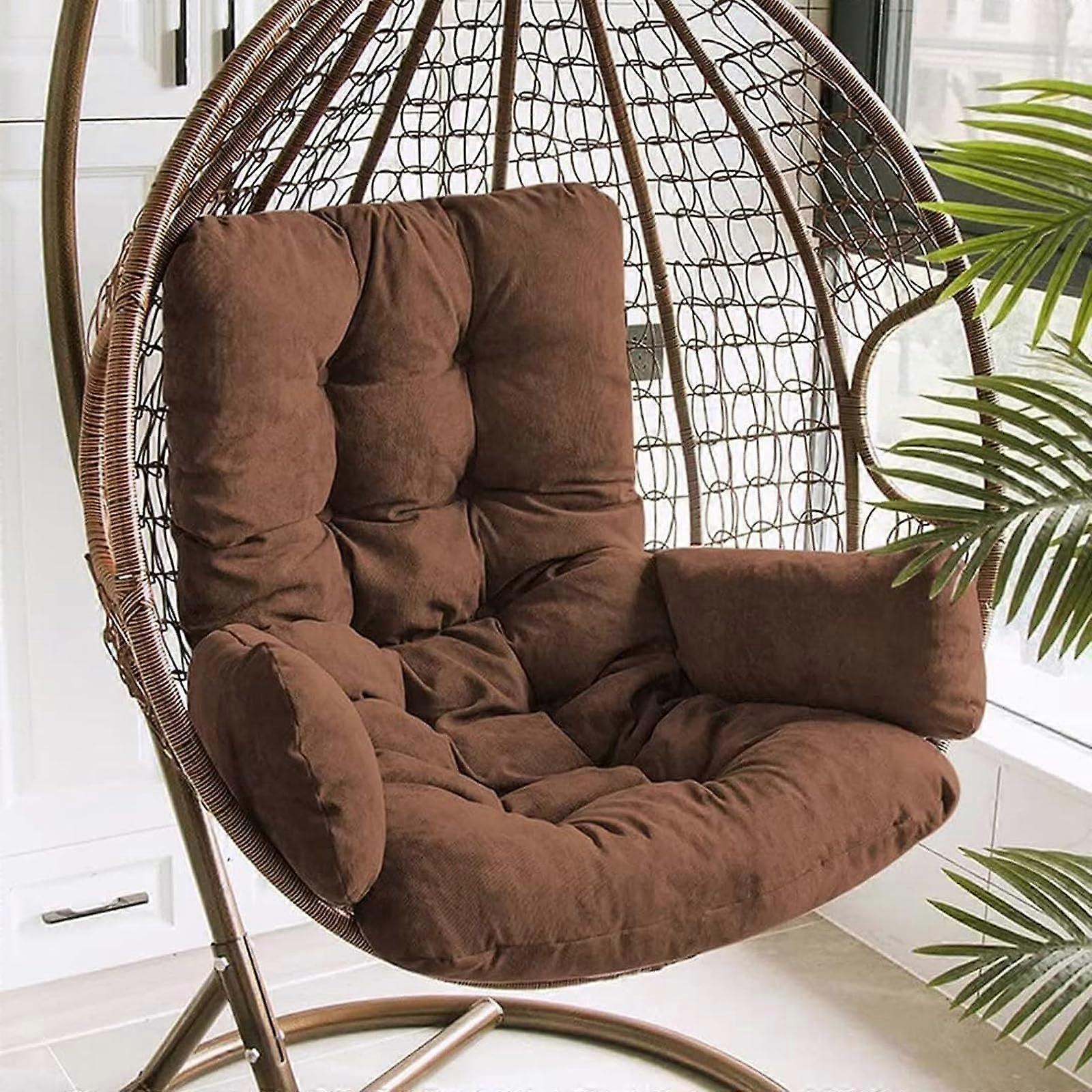 Brown Wicker Egg Swing Chair Cushion with Non Slip Bottom, Detachable and Washable Replacement