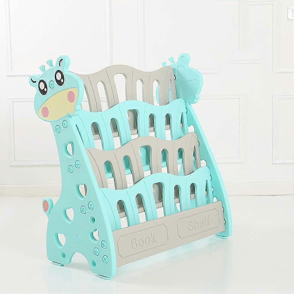 Cartoon Giraffe Kids Bookshelf with Book Display Stand for Nursery and Kindergarten, Blue