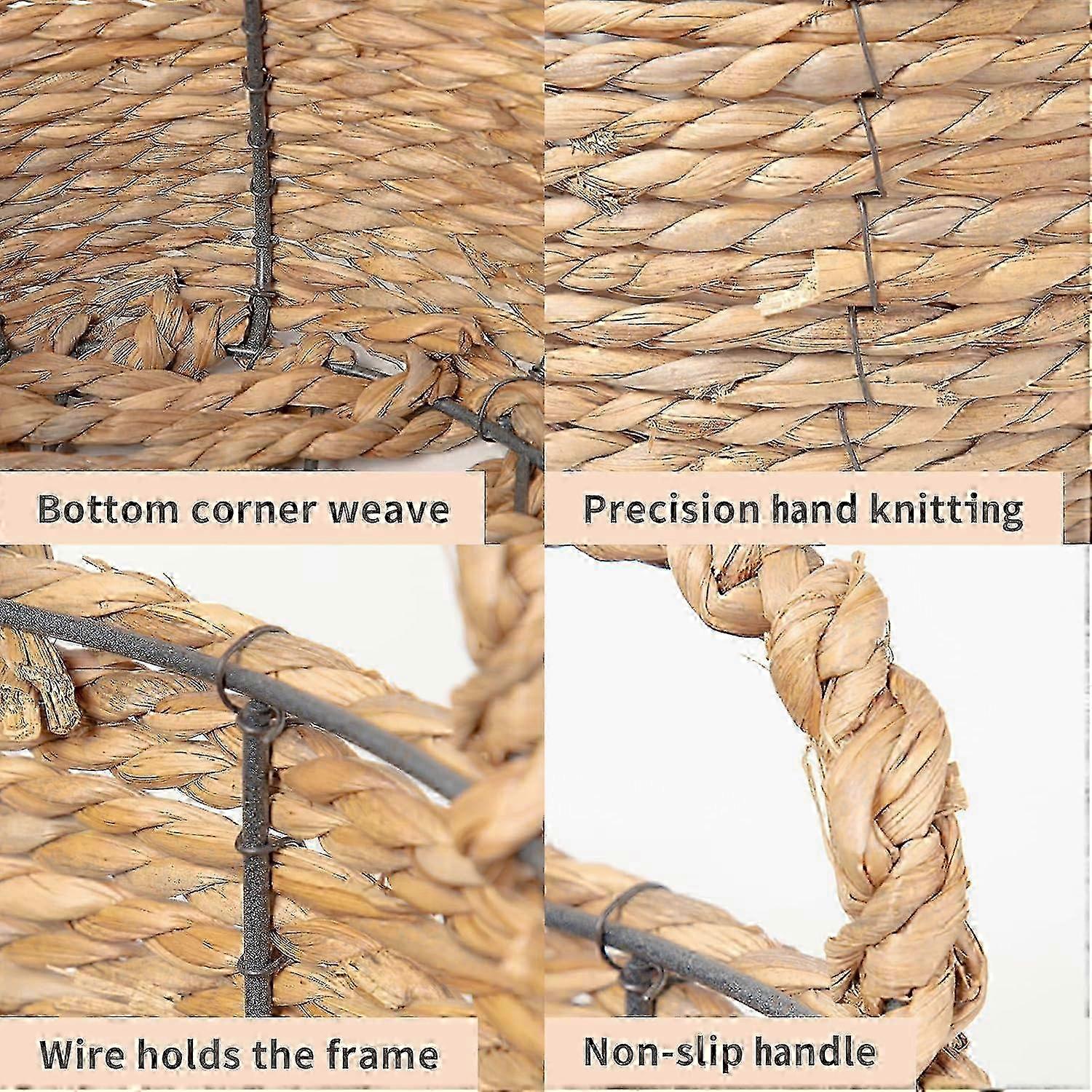 Round Wicker Storage Basket with Handles - Large Water Hyacinth Bin 12''x 7''