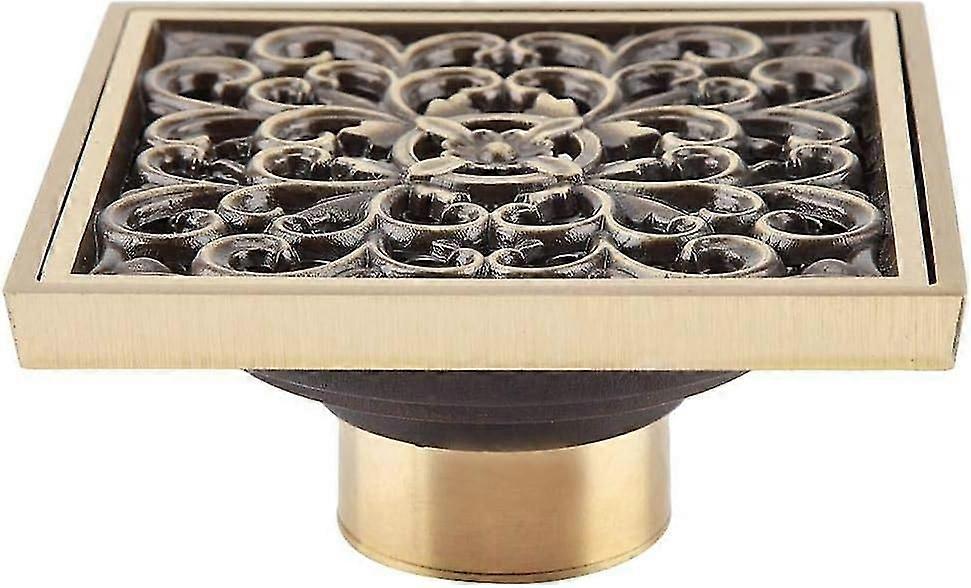 Antique brass shower drain - Square, Invisible - 10 cm
