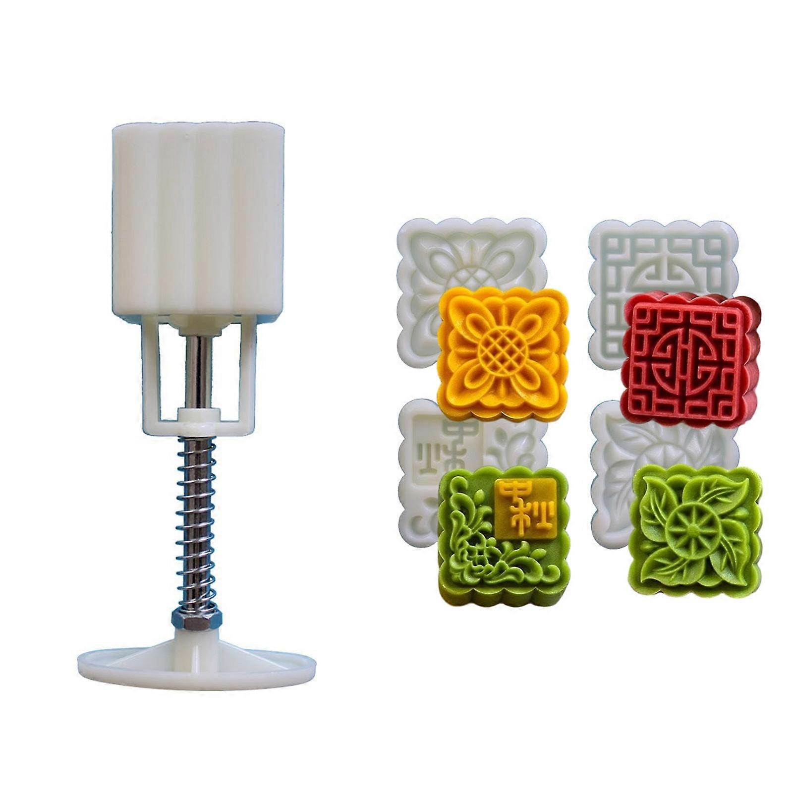 Plastic Mooncakes Molds Easy to Clean Square Pastrys Stamps Flower Shape Mungs Bean Cake Moulds ABS Material for Bakings Multicolor