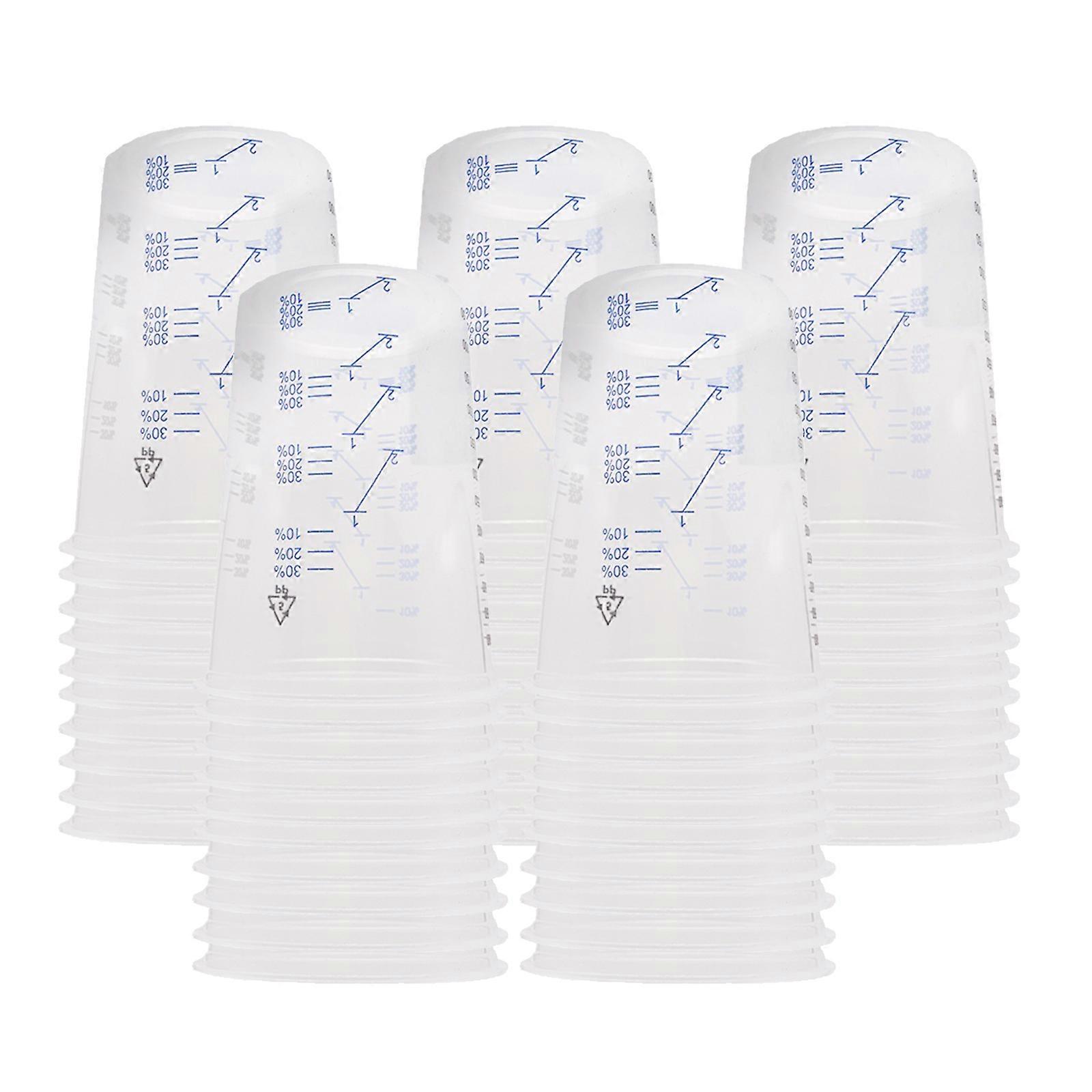 Pack of 50 Multiple Use Clear Measuring Cups Clear Plastic Cups for Mixing Paint Resin Epoxy with Measurements Multicolor