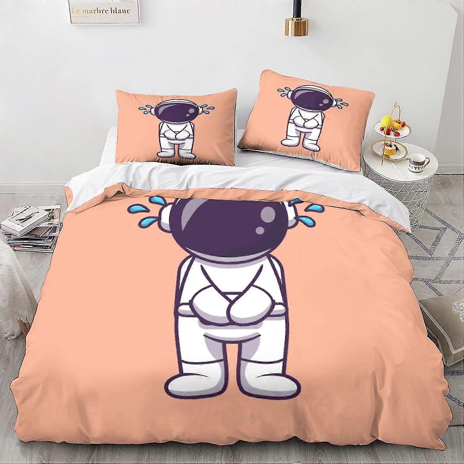 LikeEj astronautas roupa de cama edredom capa 3D cartoon impresso edredom capa edredom com fecho com zíper, espaço cama de casal