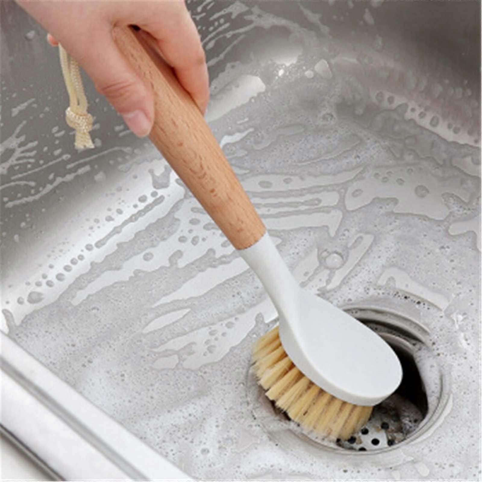 Kitchen Pot Cleaning Brush with Long Handle for NonStick Cookware, Easy Decontamination, Set of 2 Brown