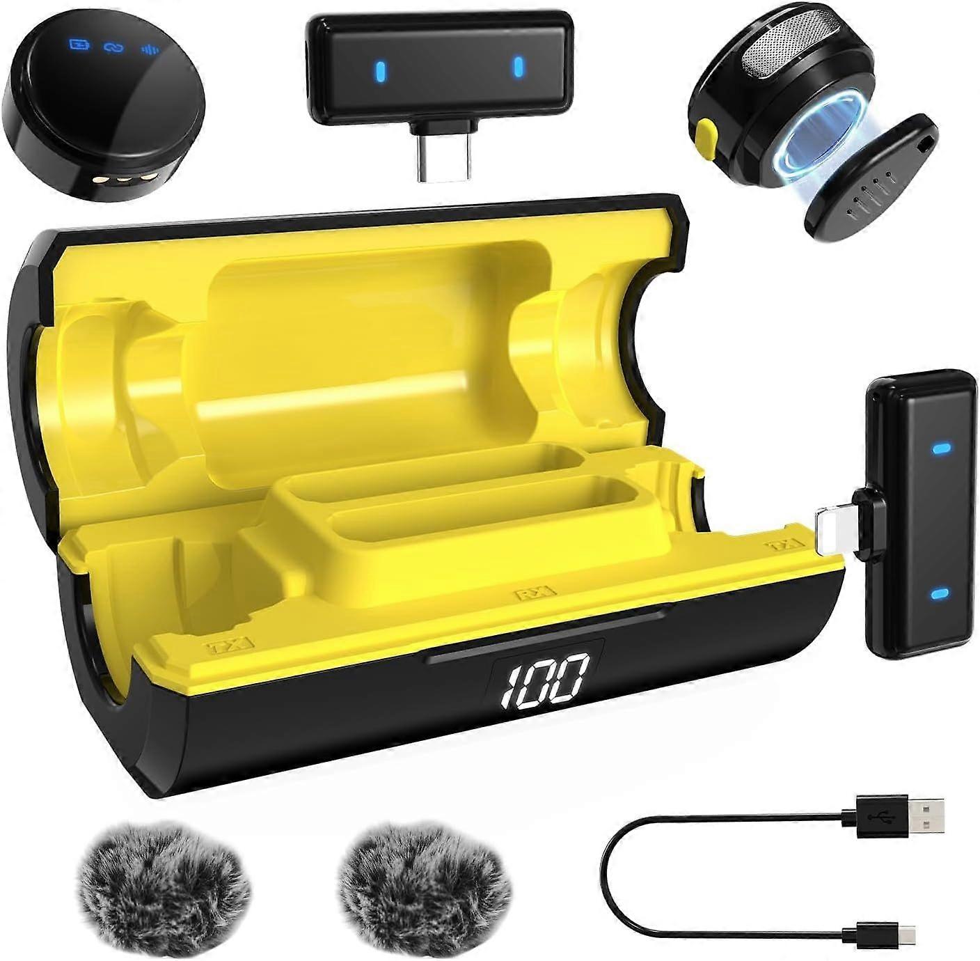 Wireless Lavalier Microphone, USB C Mini Microphone for video recording, lapel mic, Noise Reduction