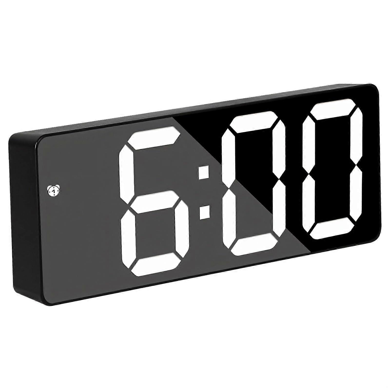 Modern LED Digital Alarm Clock with Large Mirror Display, Battery or PlugIn for Home Office