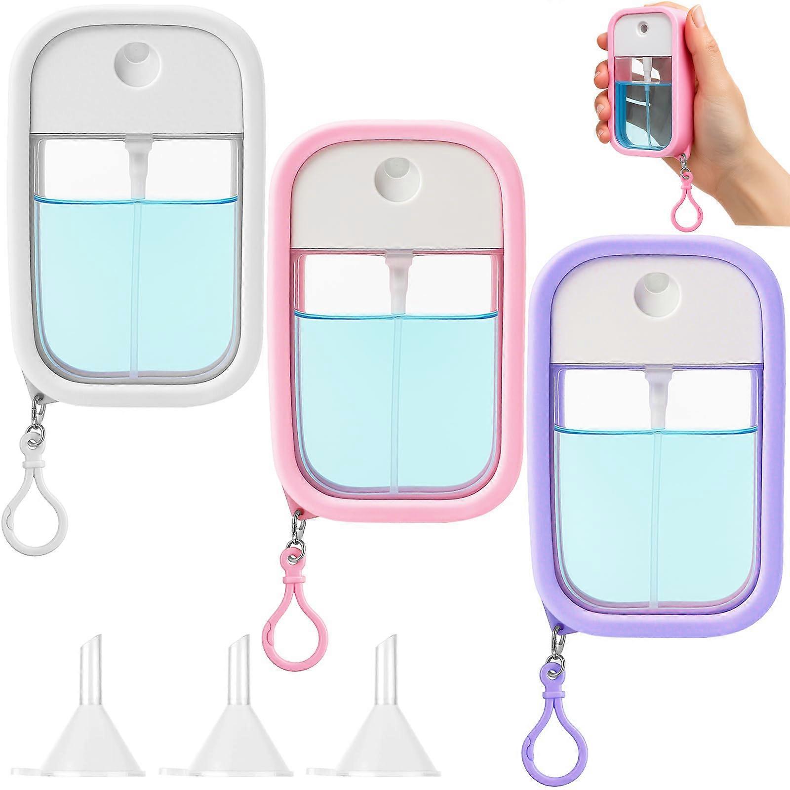 Travel Spray Bottle 50ml Set, Refillable Hand Sanitizer and Perfume Container with Keychain, Leakproof