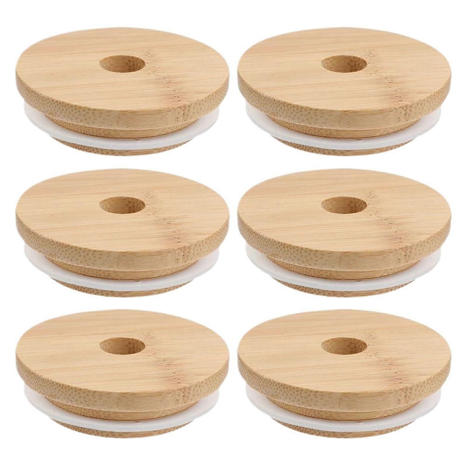 Bamboo Cup Lids 16Pcs Leakproof Double Seal EcoFriendly Universal Fit with Straw Hole for Glass Cups and Jars