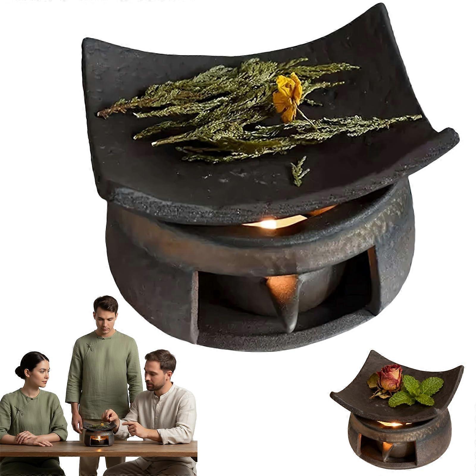 Aromatherapy Oil Burner Ceramic Incense Holder 2 in 1 Teapot Warmer for Home Office Meditation