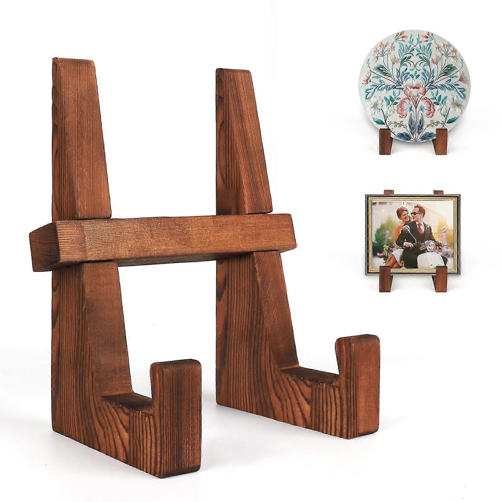 Wood Plate Stand 8.8 Inch Rustic Solid Wood Holder for Plates Photos Secure Decorative Display