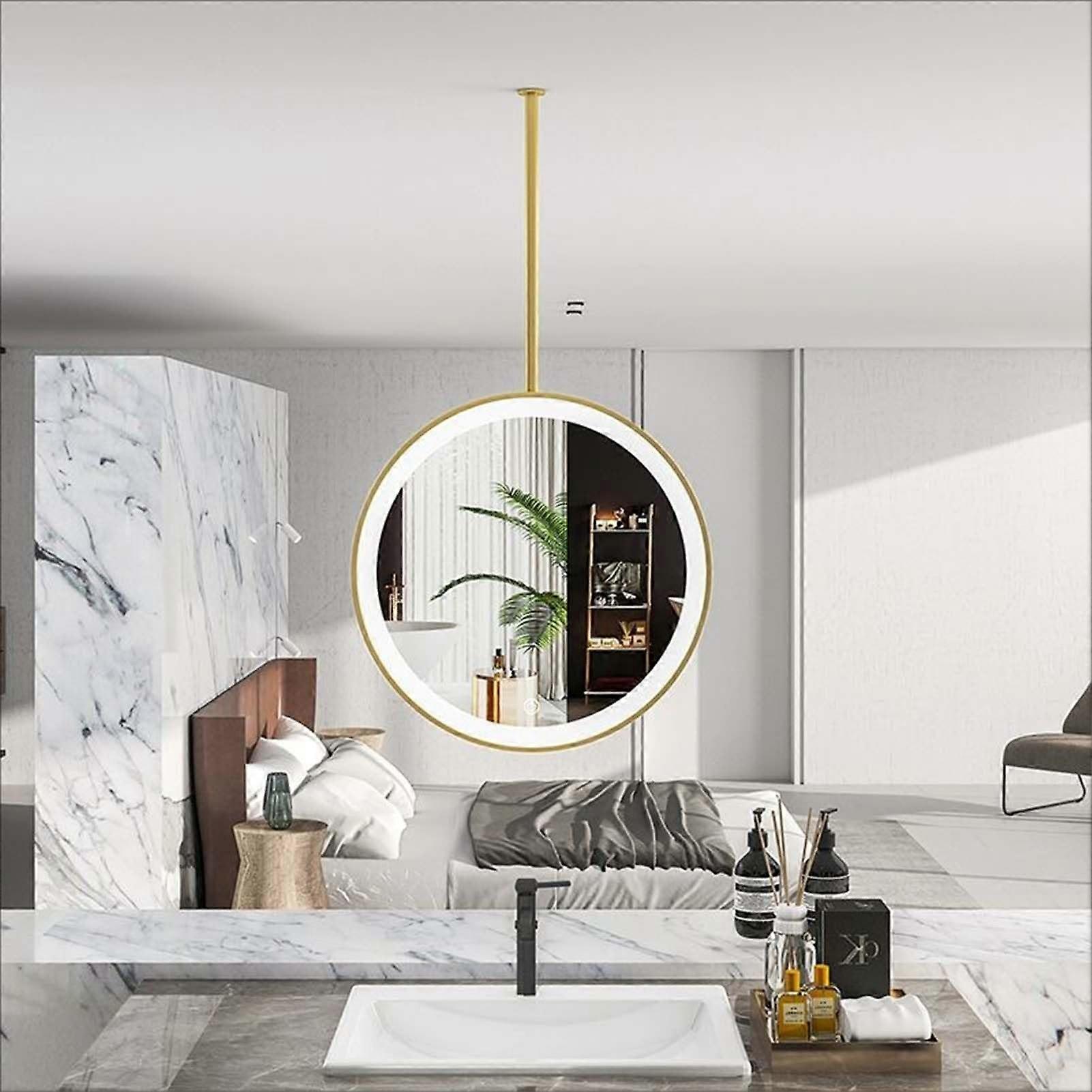 LED Bathroom Mirror with Adjustable Lighting, Gold Frame Ceiling Hanging Vanity Mirror 15.7 Inch
