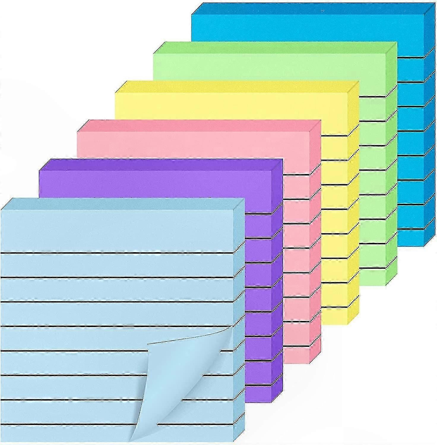 Colorful Ruled Memo Pads, 6-Pack Lined Sticky Notes for Notes and Reminders