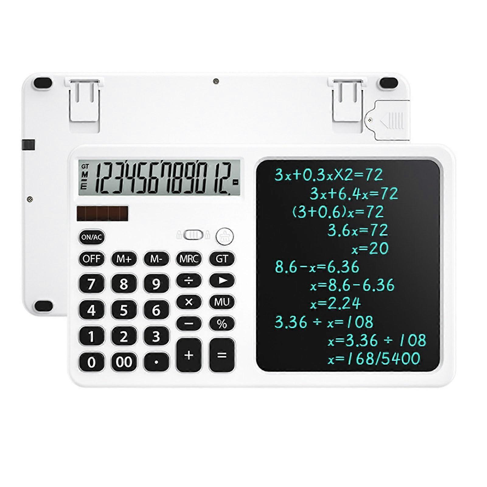 Calculator with Notepad 12Digit Large Display Rechargeable Desk Model with 7inch Writing Pad White