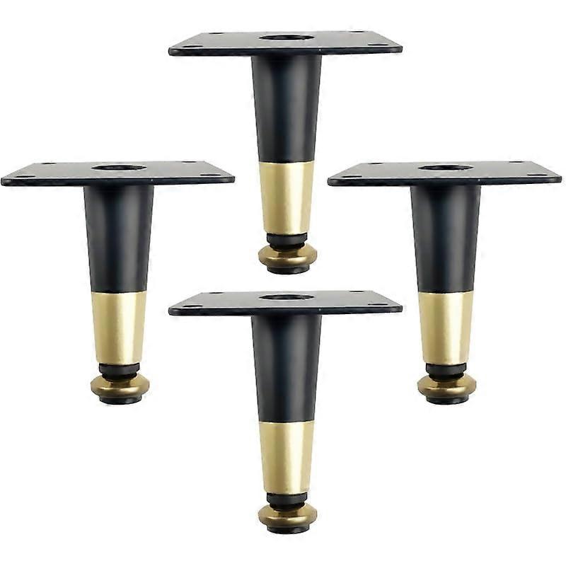 Adjustable Furniture Legs Set of 4, 500kg Load, Conical Design for Sofa Table DIY, Black/Gold 12.5cm