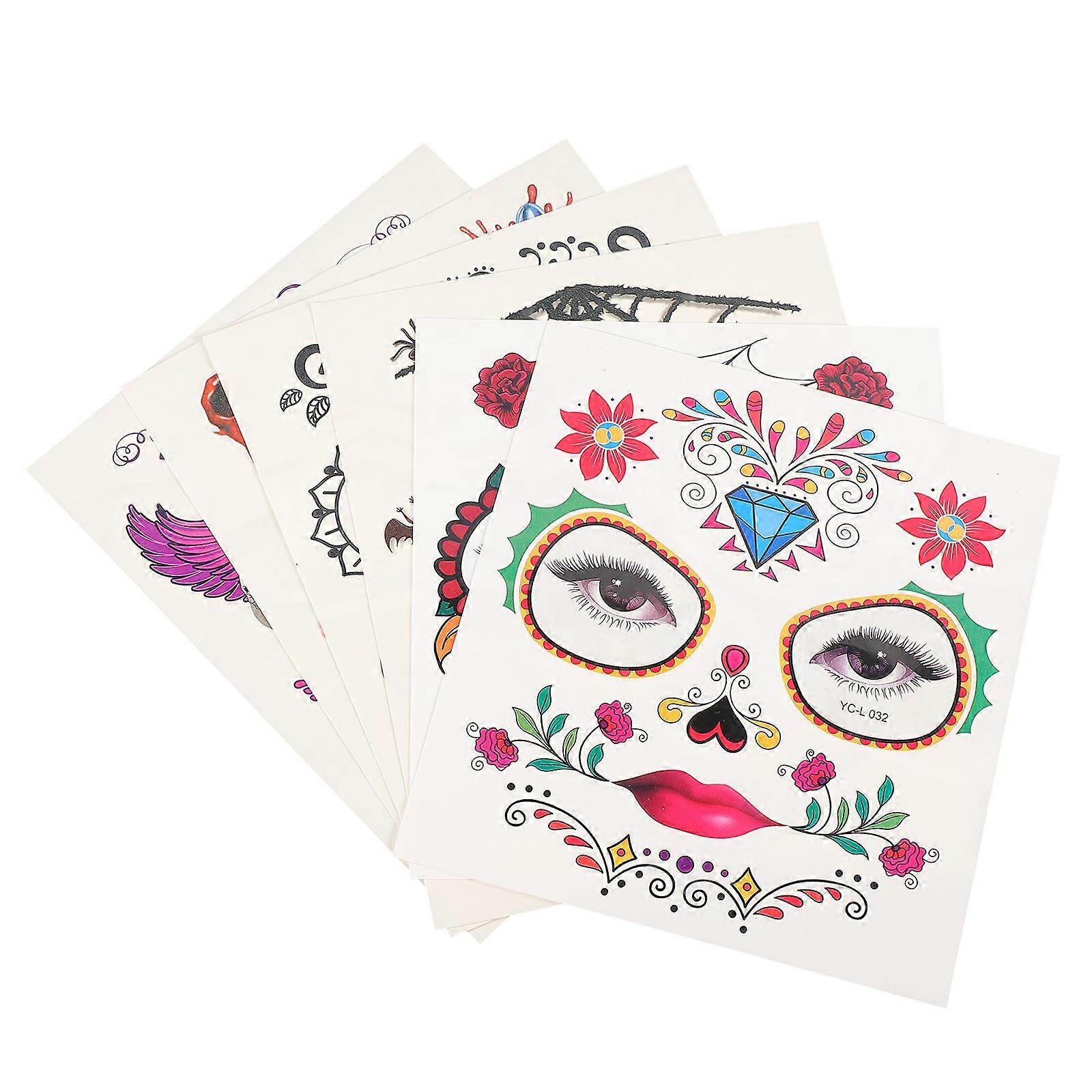 Assorted Color Halloween Face Waterproof Temporary Sticker 18 Sheets