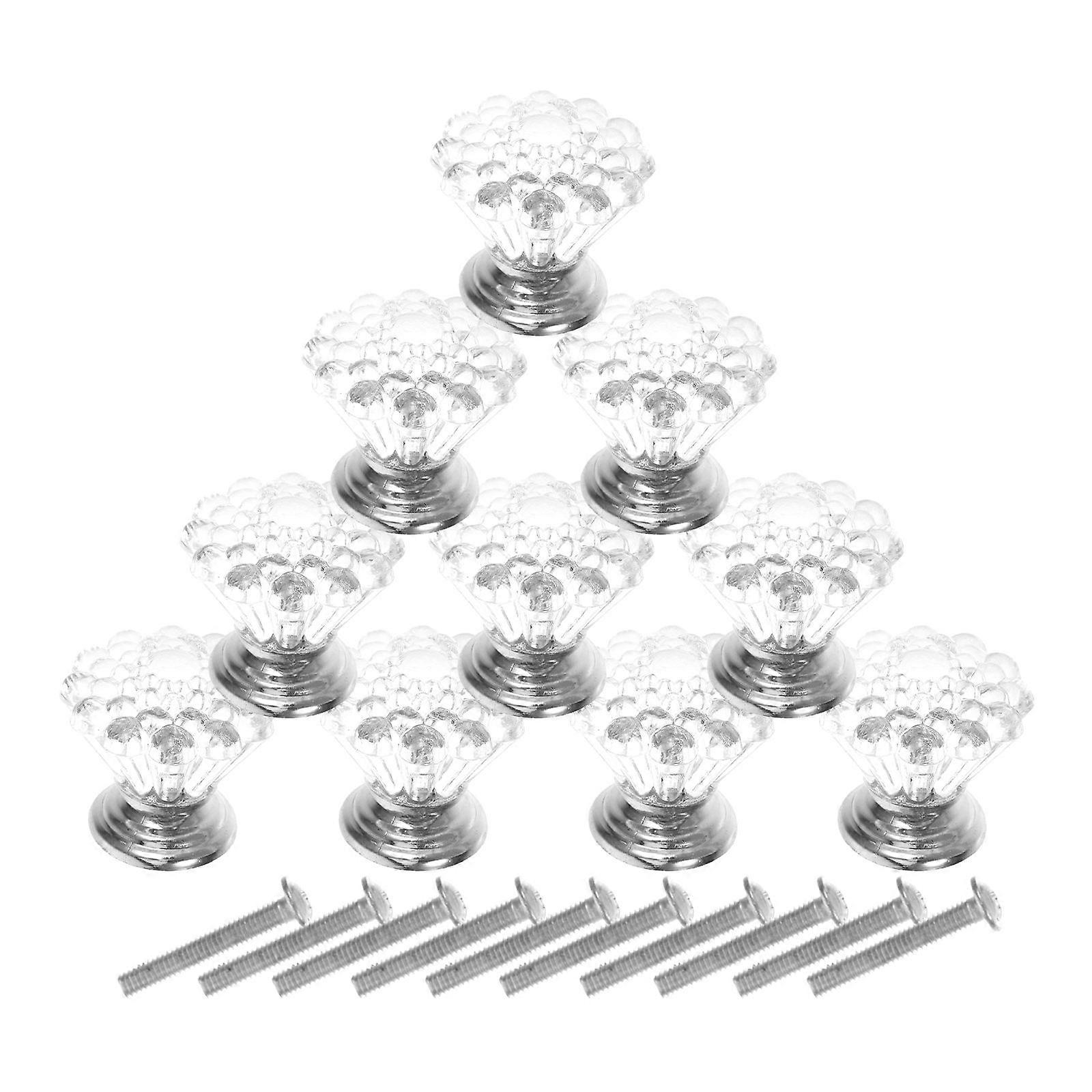 Water Crystal Acrylic Knobs for Decorative Drawer Pulls 10Pcs Silver Finish