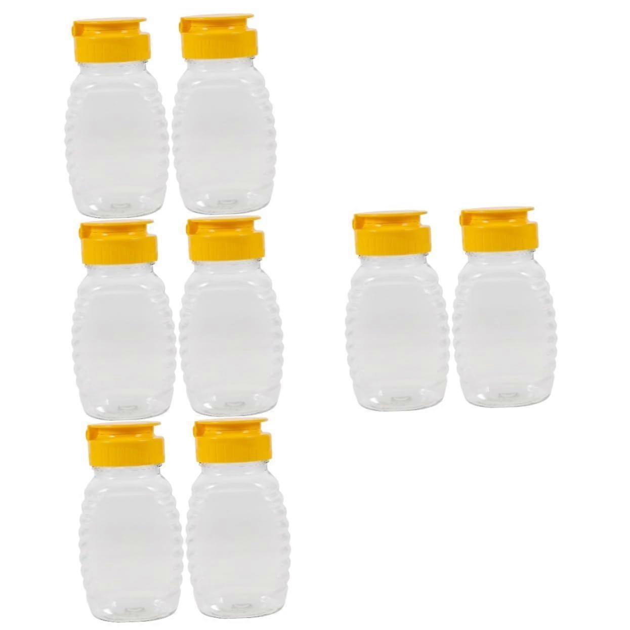 Honey Squeeze Bottle Set, Clear Plastic Dispenser with Lids for Kitchen Sauces and Condiments