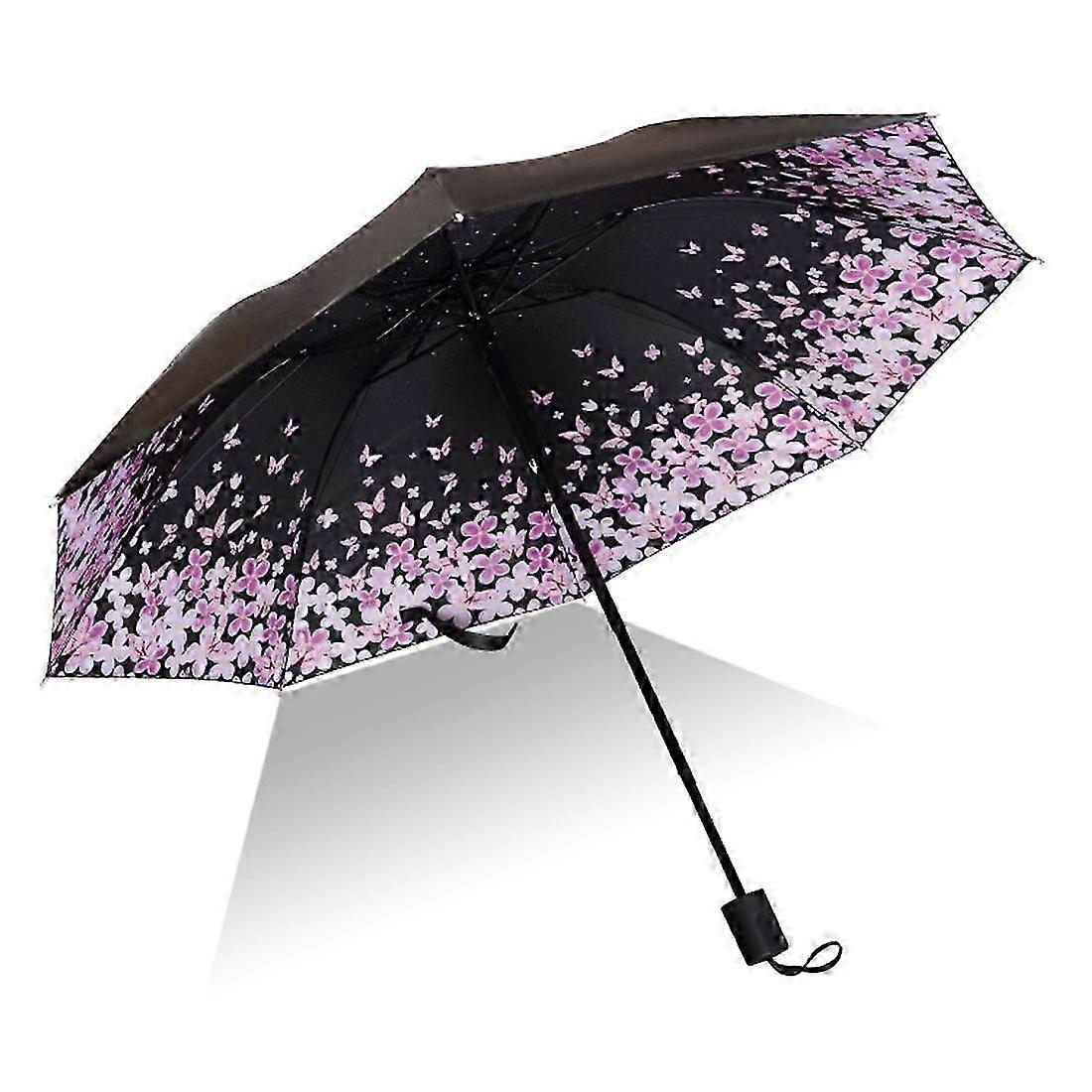 Lightweight Portable Three Folding Folding Umbrella, Black Waterproof Anti-UV, A Pattern 2025