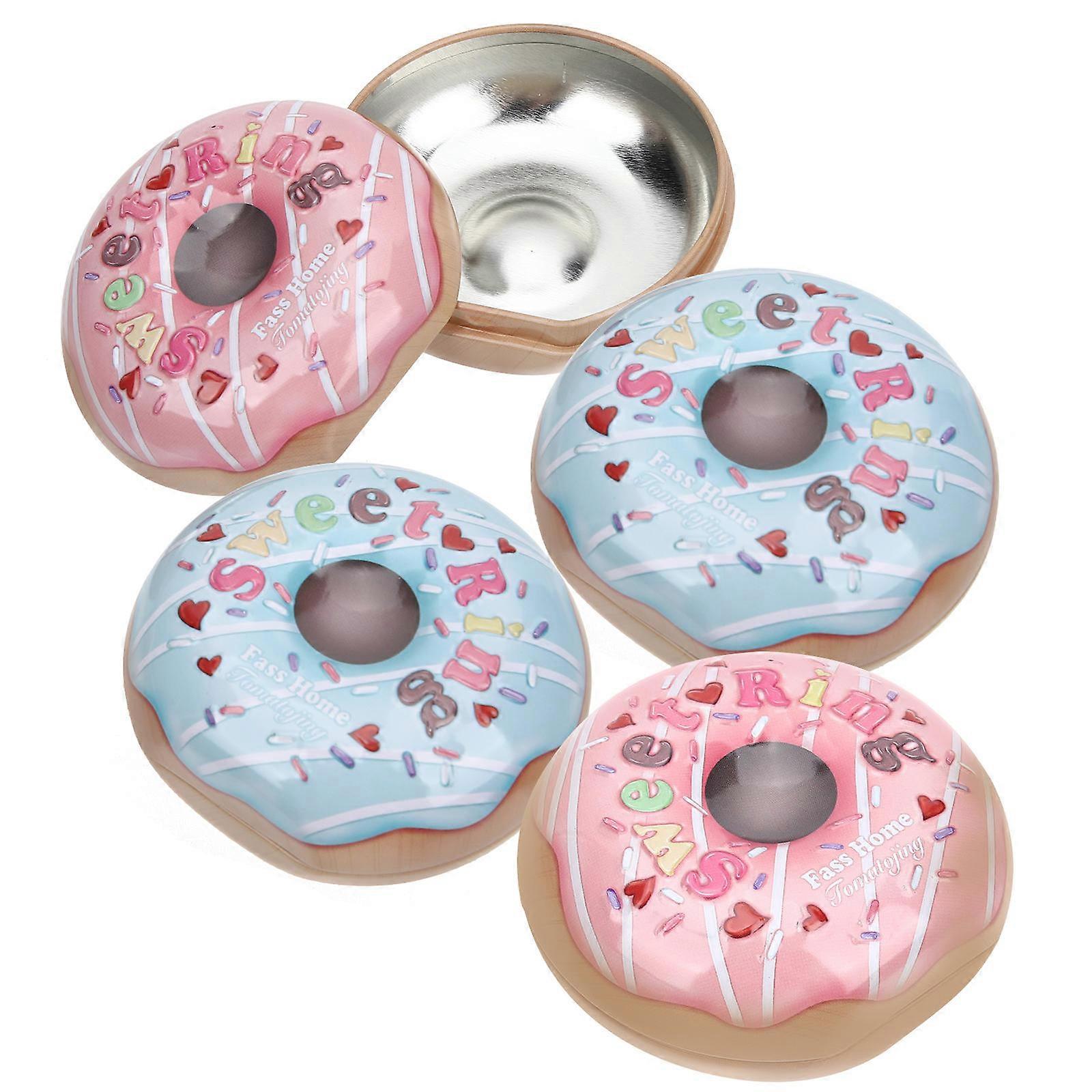 Assorted Color Candy Boxes Donut Shape for Storage Use 4Pcs Tinplate