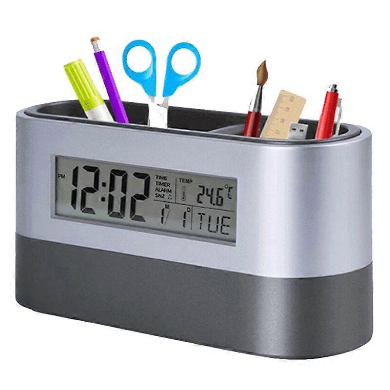 Pen Holder Organizer with LCD Screen Clock Function Temperature Perpetual Calendar Display Countdown