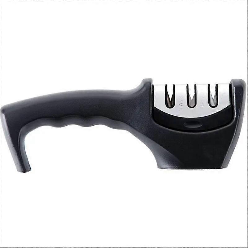 1pc Black 3 Stages Type Quick Sharpening Tool Knife Sharpener Handheld Multi Function With Non Slip Base Kitchen Knives