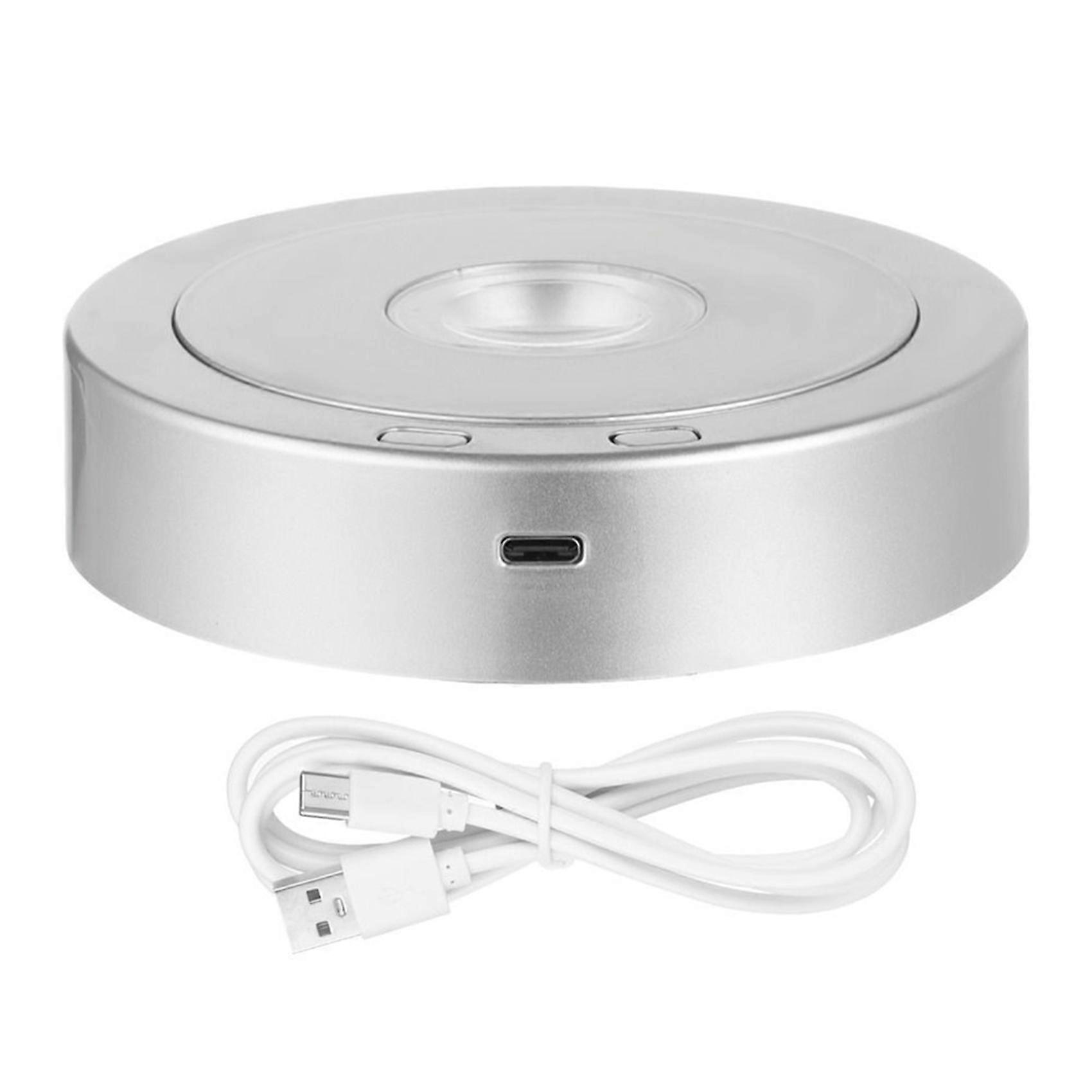 Round Stand Led Rotating Display Stand Base for Crystals Lighted Base 8 Light Modes Display Pedestals(Silver)