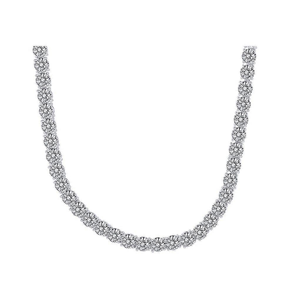Jewelco London Rhodium Silver Round CZ 64 Carats 6mm Tennis Necklace