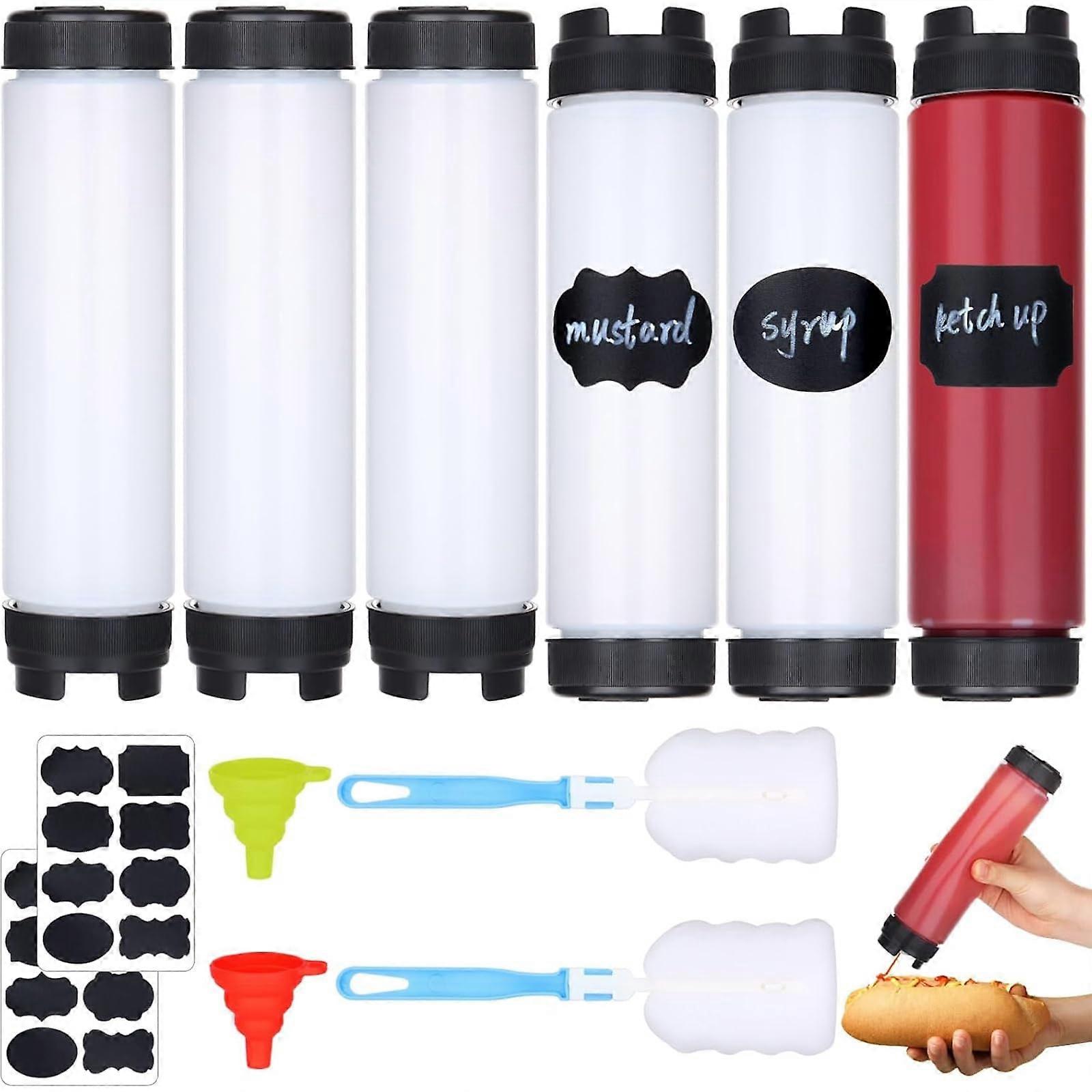 6 Pcs 16oz Condiment Squeeze Bottles LeakProof Inverted Plastic Sauce Dispenser Kitchen Set