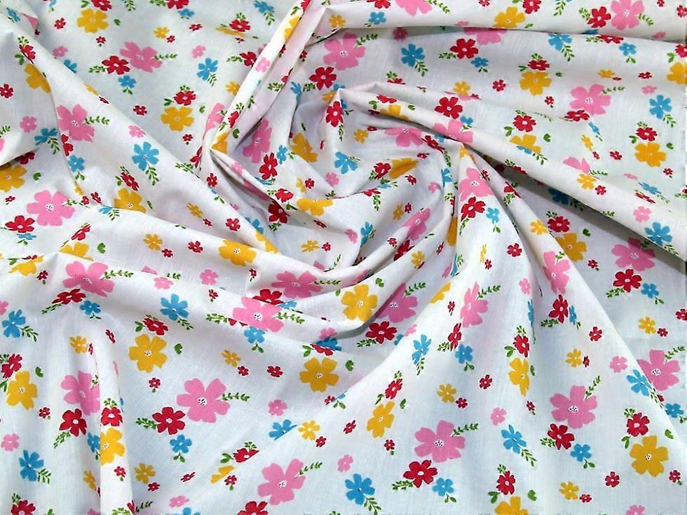 Minerva Printed Polycotton Fabric White - per metre