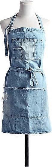 Denim Apron with Multiple Deep Pockets Adjustable Strap for Cooking Gardening Craftsmen Barista