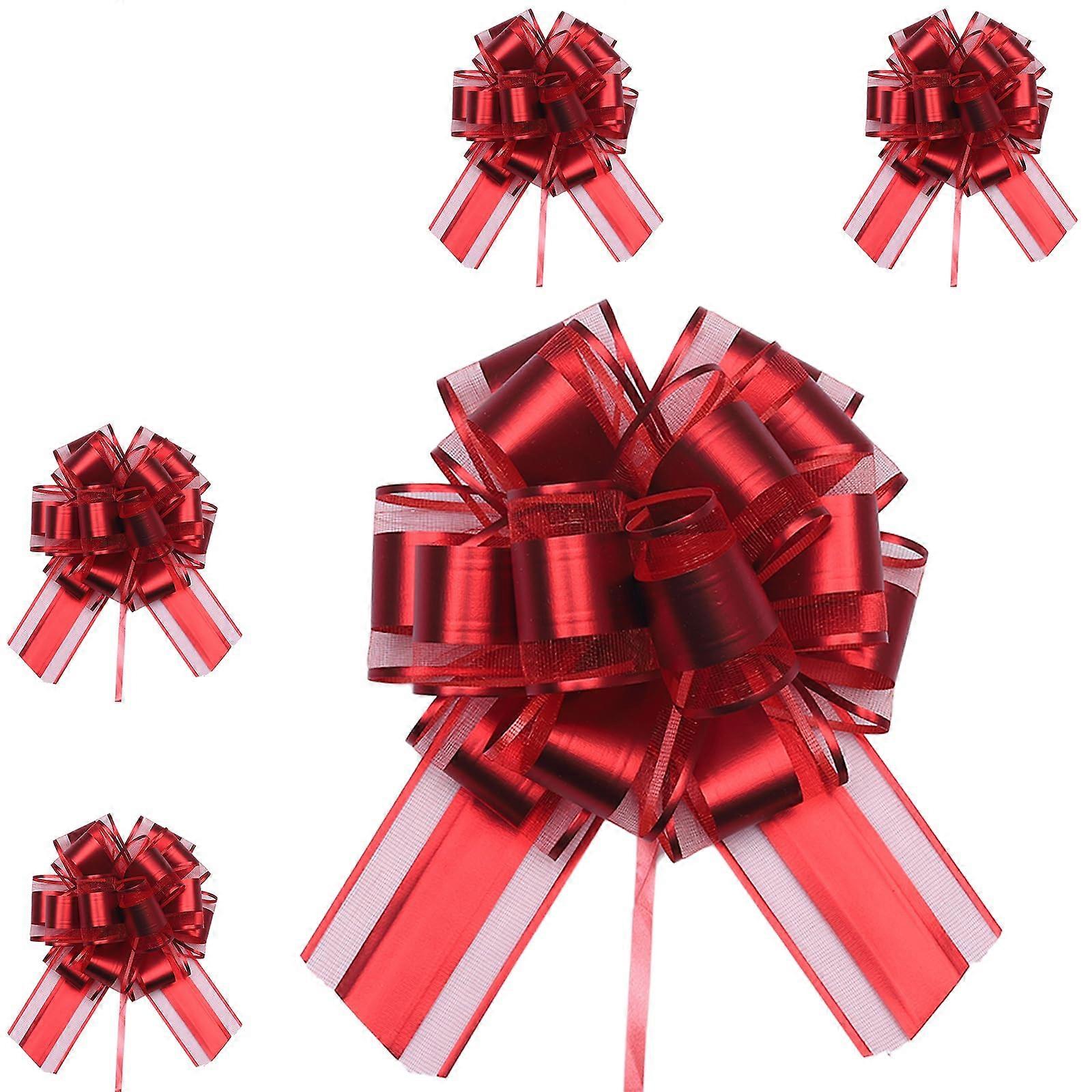 Large 7Inch Burgundy Pull Bows Ribbon for Gift Wrapping and Wedding Decorations, 5pcs
