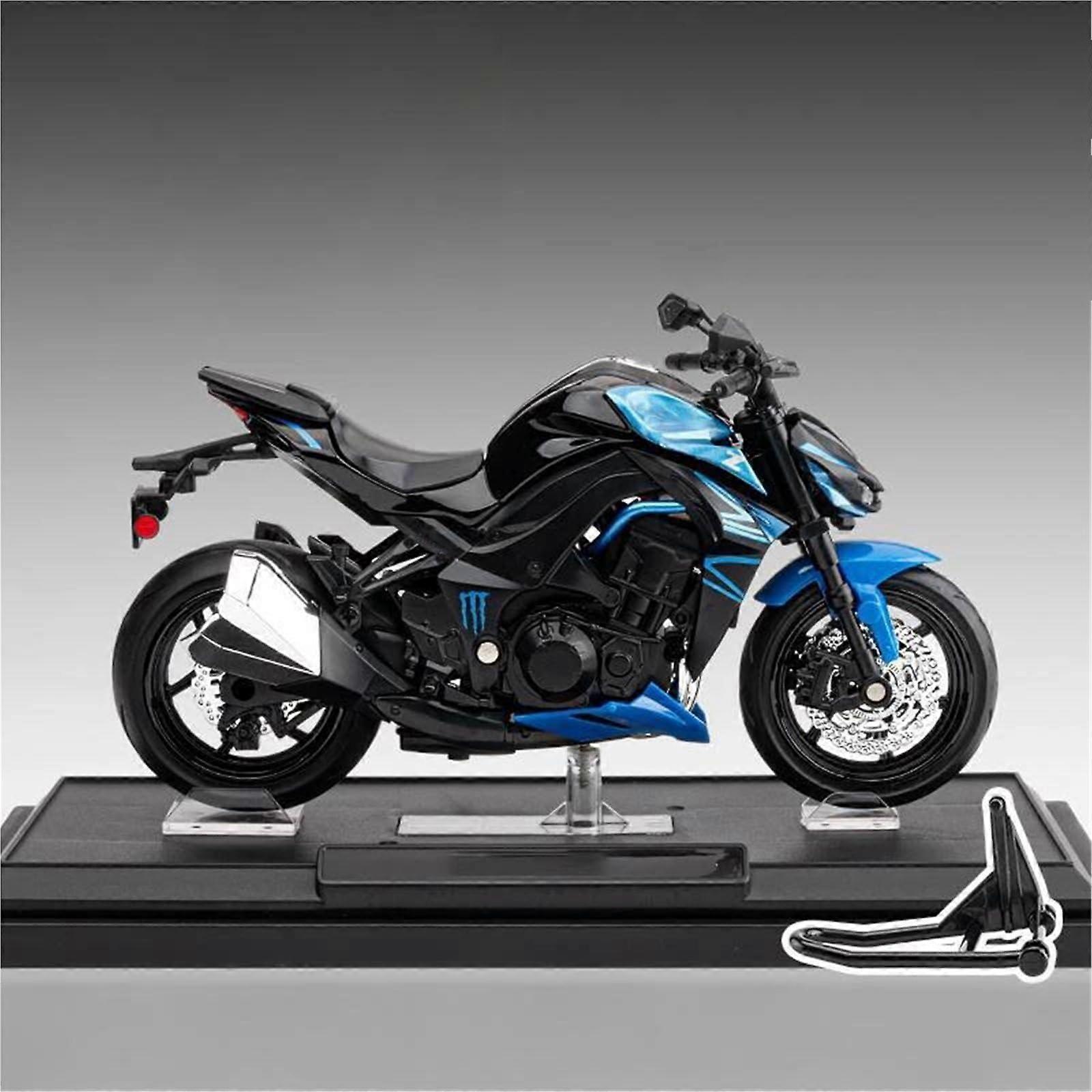 1:12 Scale Diecast Motorcycle Model, Alloy Metal Replica with Display Base, Blue
