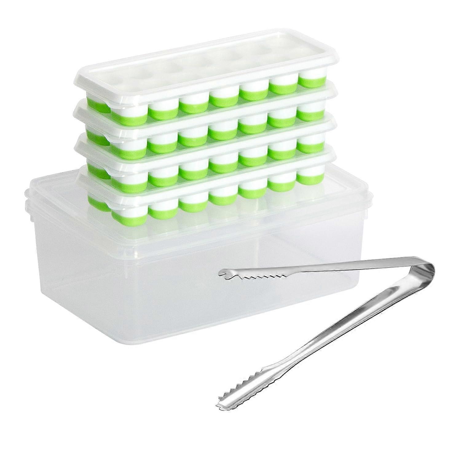 Ice Cube Tray with Lid and Bin, 4 Pack Silicone BPA Stackable Molds with Tongs for Drinks