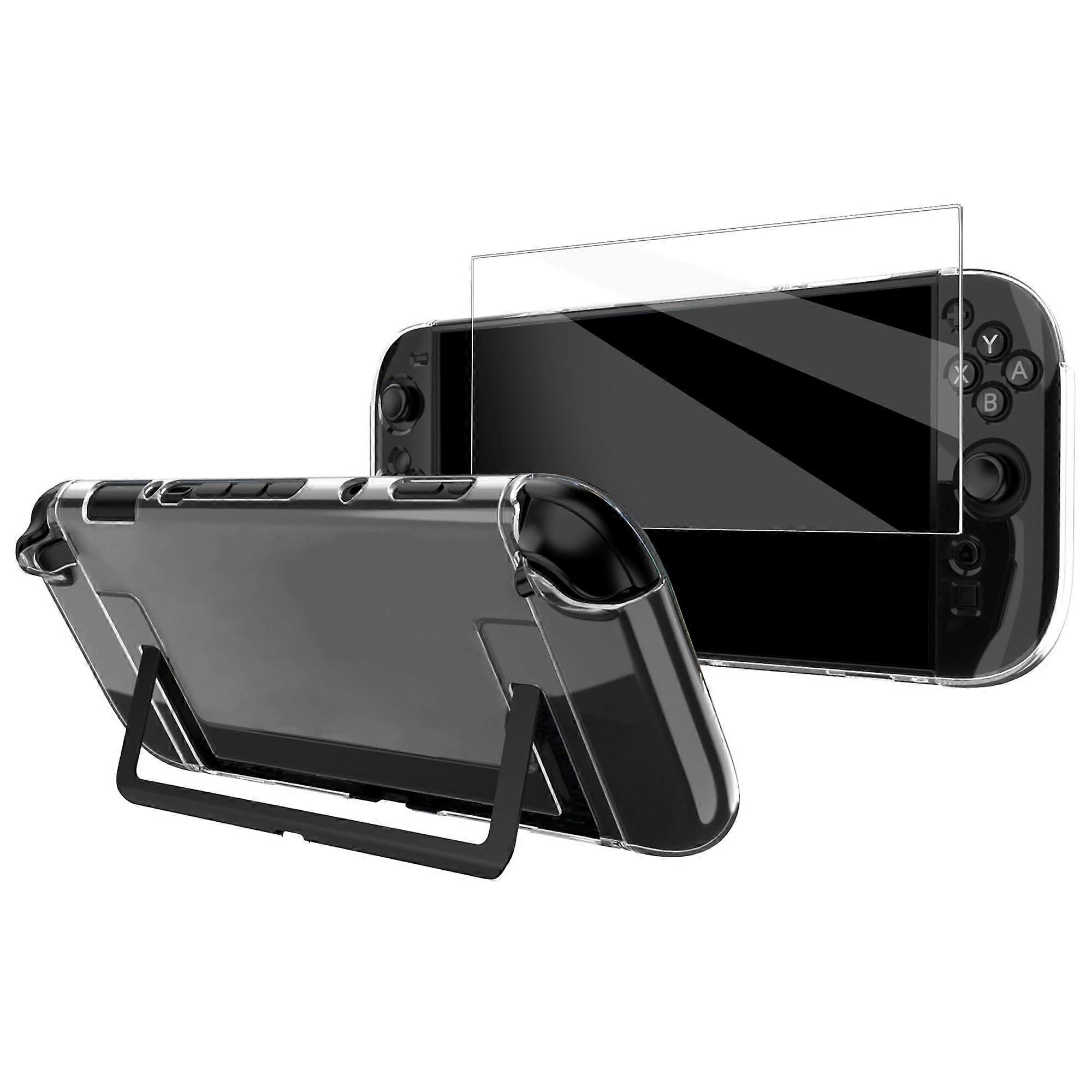 Protective Case DockFriendly Clear Cover with 9H Glass Screen Protector Shockproof for Switch 2