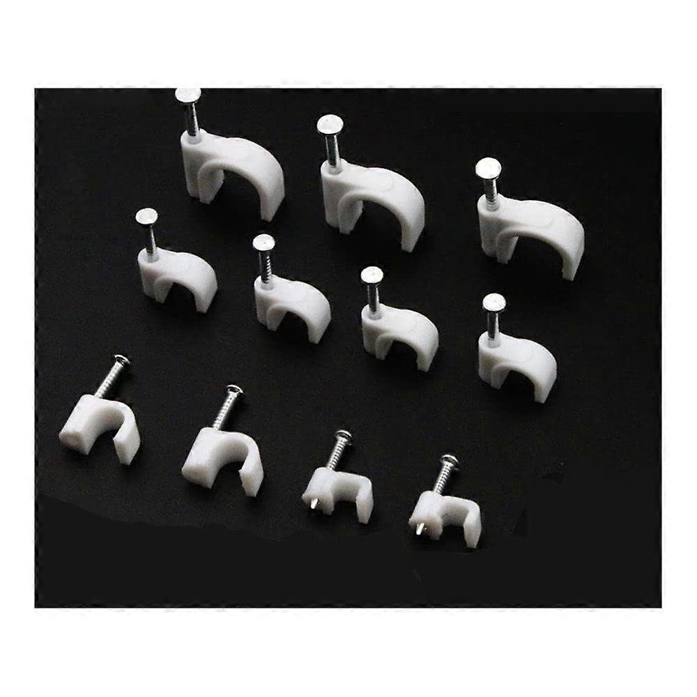 100pcs Plastic Cable Clips with Nails, Round and Flat Set, UShape Wire Cable Clamps for Wall Mounting